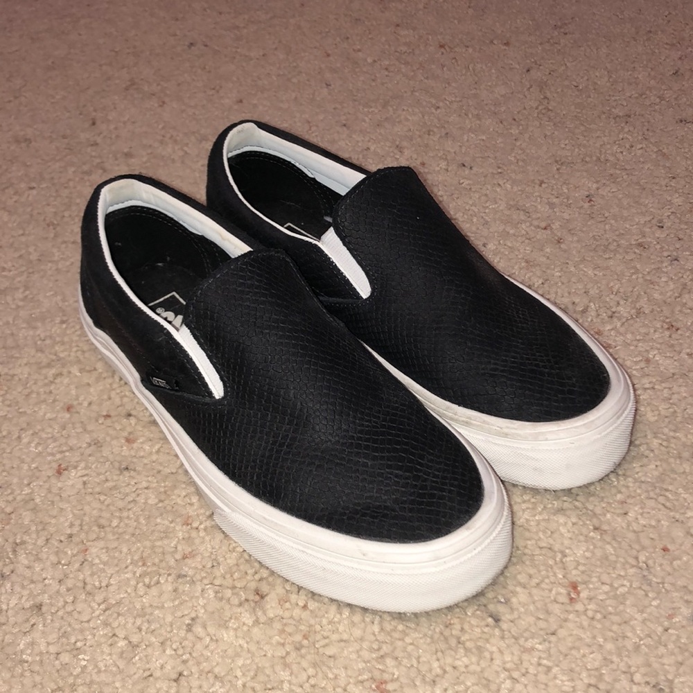 Black Snakeskin Leather Slip On Vans
